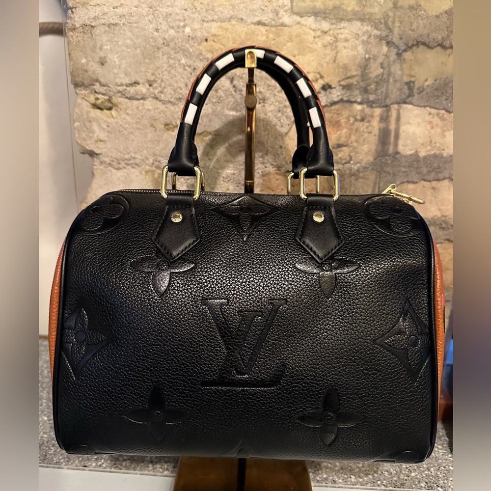Inspired Black and Brown Monogram Satchel With Leopard Print